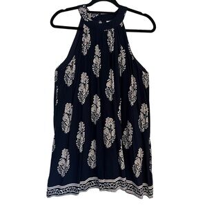 ETWO navy and beige halter style lined tunic dress size L